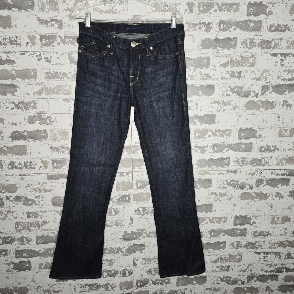 Rock & Republic Jeans Womens 10 Dark Blue Wash Mid Rise Bootcut Boho Kasandra